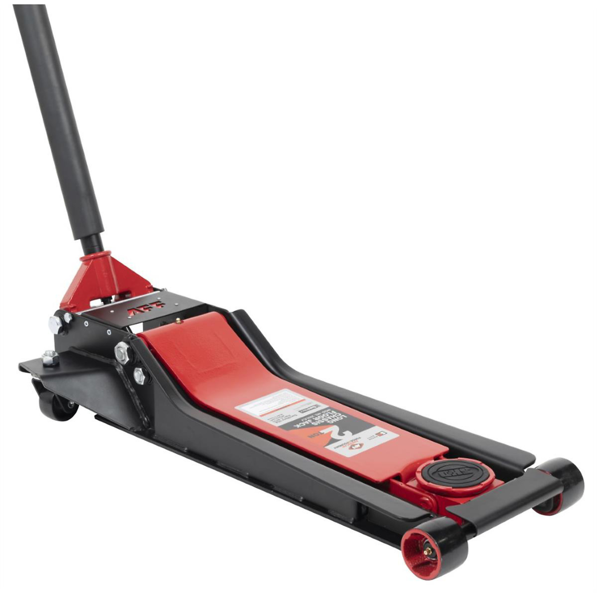 American Forge & Foundry Service Jack — 2 Ton Capacity, Lightning Lift, Long Chassis, Low Profile, 2-Pc. Handle, Red/Black, Model# INT202LCJ